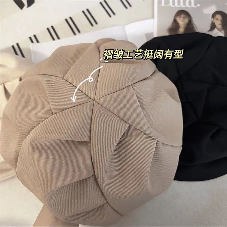 秋季日系简约褶皱八角帽子女时尚百搭鸭舌帽潮流显脸小贝雷云朵帽详情11