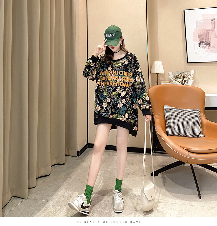 批发2020秋季大码宽松中长款套头薄款T恤上衣时尚洋气卫衣女潮详情12