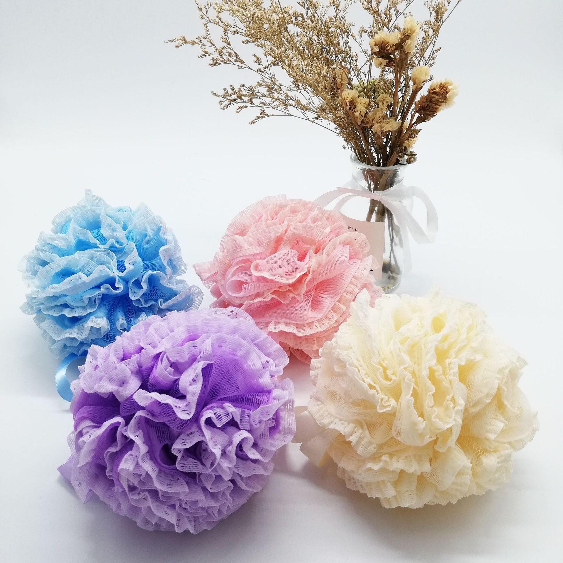 Customizable styles of bath balls from the original manufacturer, including bubble nets, bath sponges, bath balls, GRS recycled materials, and bath flowers pic 14