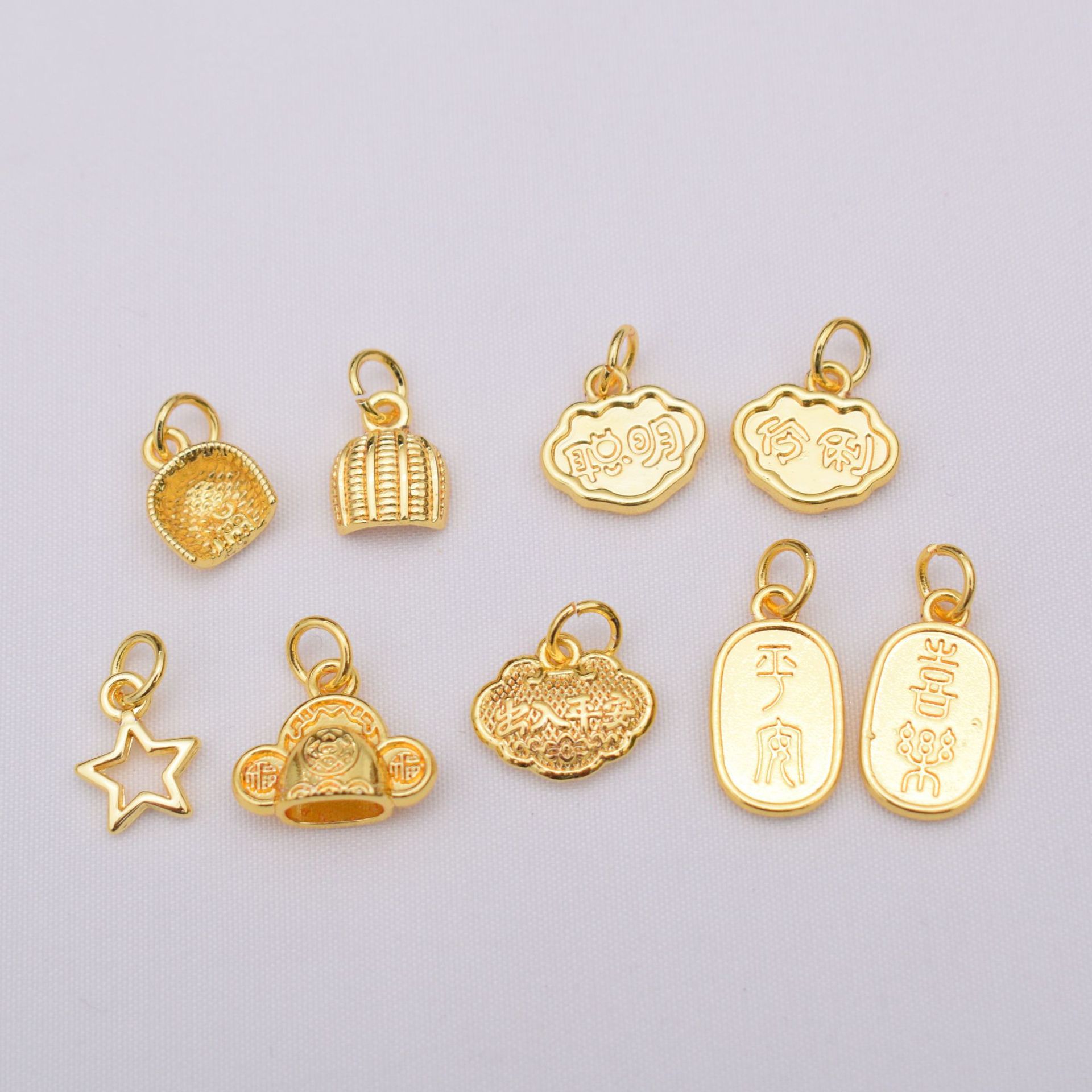 18k gold-plated Fu brand peace lock lotus Chinese trend bracelet pendant diy bracelet beaded accessory pendant pic 16