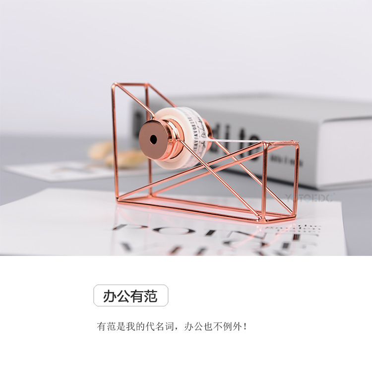 Ins-style light luxury ironwork rose gold tape cutter, manual multi-functional tape machine, student journal tape holder pic 6