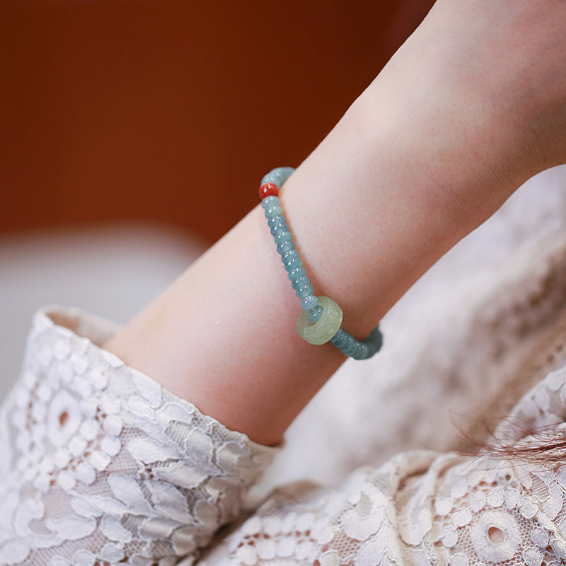 Blue water jadeite abacus bead single-loop bracelet and Tian Tian jade running ring Nan Hong accessory jewelry bracelet for good fortune and auspiciousness pic 9