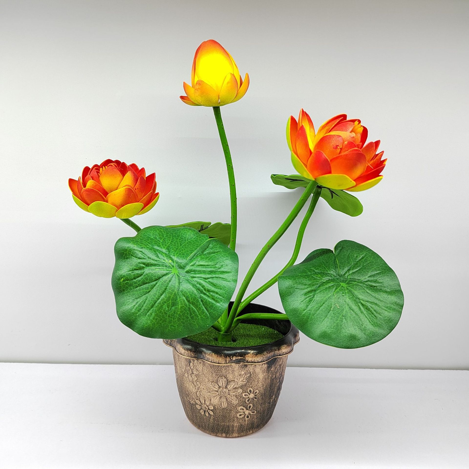 Simulated copper pot lotus indoor decoration ornamental bonsai, PU material simulated green plant ornaments, photography props pic 7