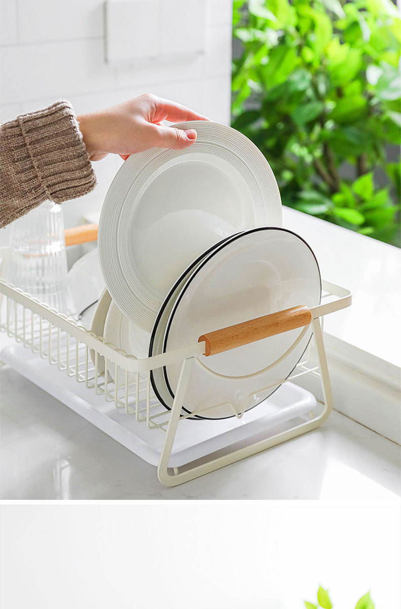 Kitchen dish storage rack, tableware storage rack, household bowl and chopstick box, wooden handle portable simple draining rack pic 20