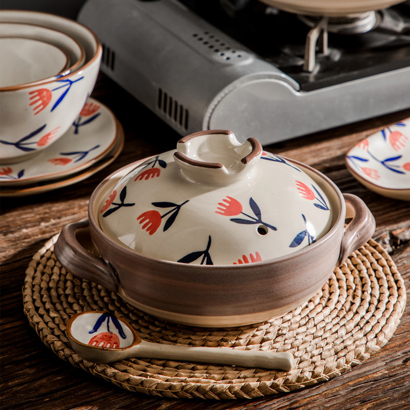 Japanese-style hand-painted ceramic clay pot, household soup pot, high-temperature resistant earthenware pot, open flame special soup pot, stewing jelly pot pic 6
