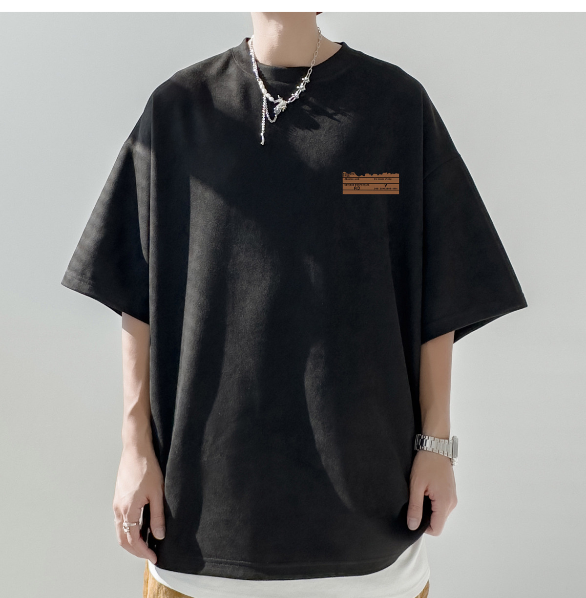 简恒咖色重磅美式复古男士短袖t恤夏季男款百搭仿麂皮绒定制T恤潮详情22