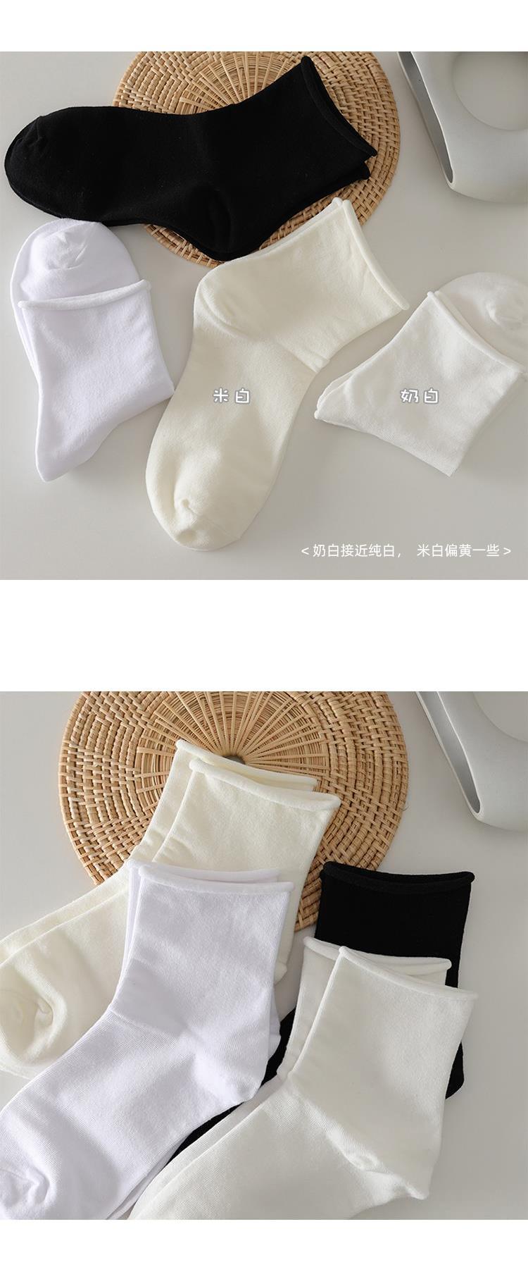 白色卷边袜子女百搭韩版中筒袜夏季薄款ins潮白色学生日系长筒袜详情3