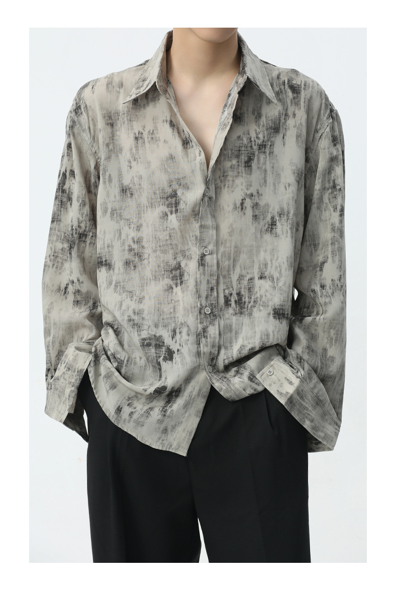 MTLCLOTHES men's wear - Spring 2024 New Collection: Hong Kong-style ink-wash tie-dye drape Chinese-style long-sleeved shirts for casual wear pic 16
