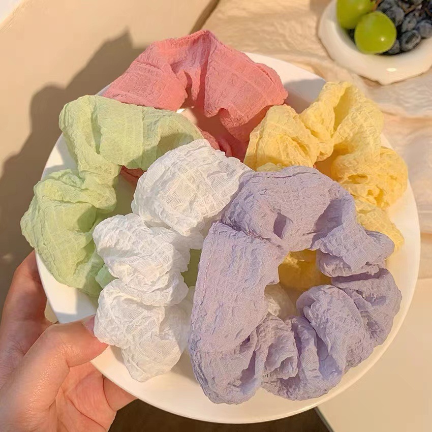 New solid color bubble wrinkle soft large intestine hair band Korean style simple pleated retro Internet celebrity all-in-one fat intestine band for women pic 28