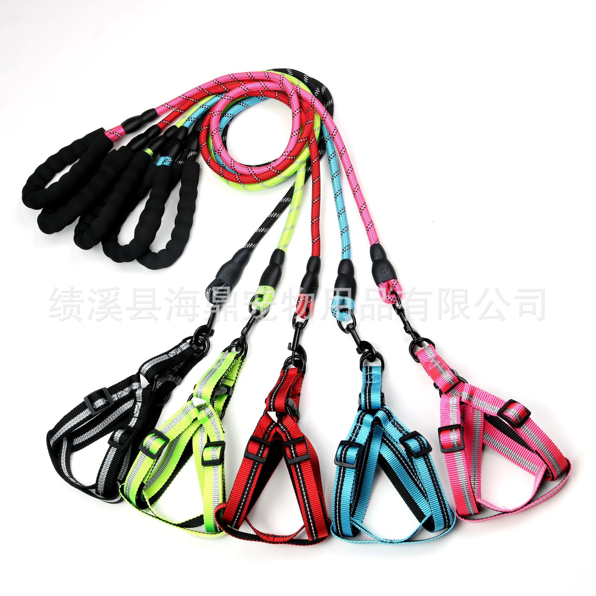 Nylon dog leash, dog leash, chest and back strap, single-line reflective silk collar, pet chest and back pic 2
