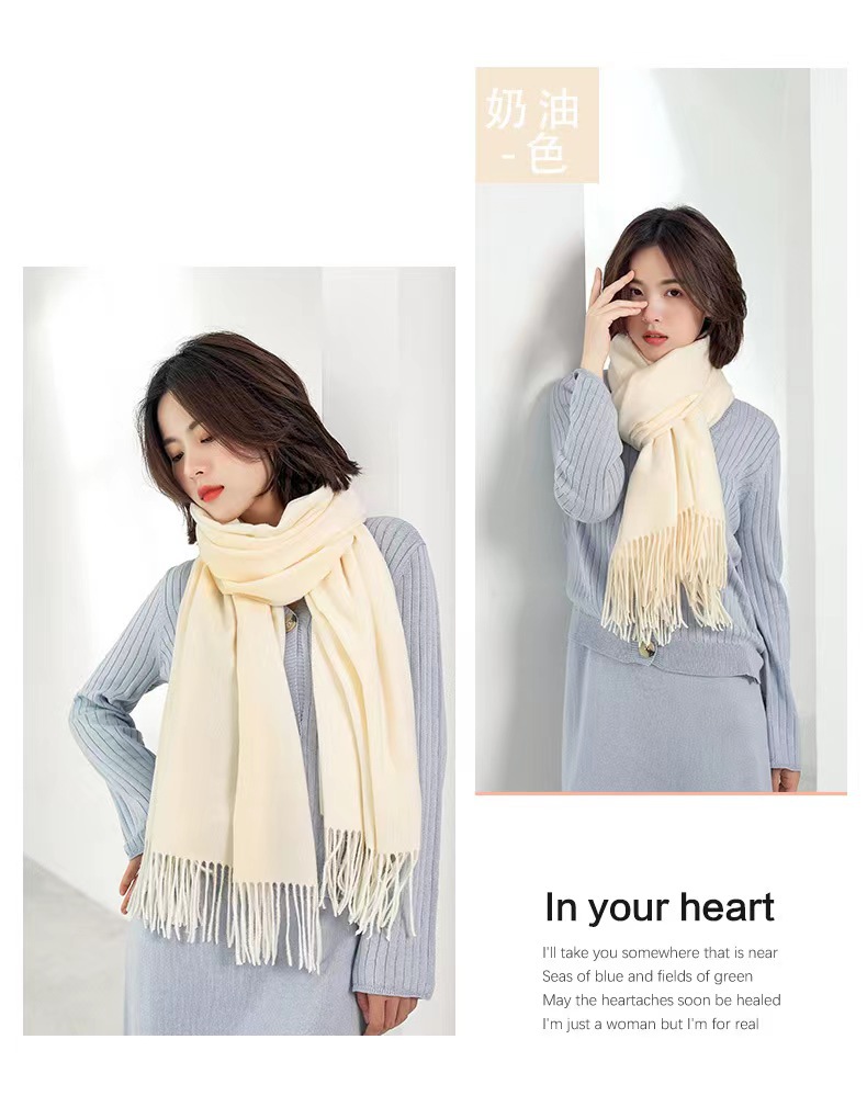 2023 Red Scarf Annual Conference - Wholesale of Chinese red faux cashmere Monochrome scarves, warm Korean-style fringed scarves, versatile pic 15