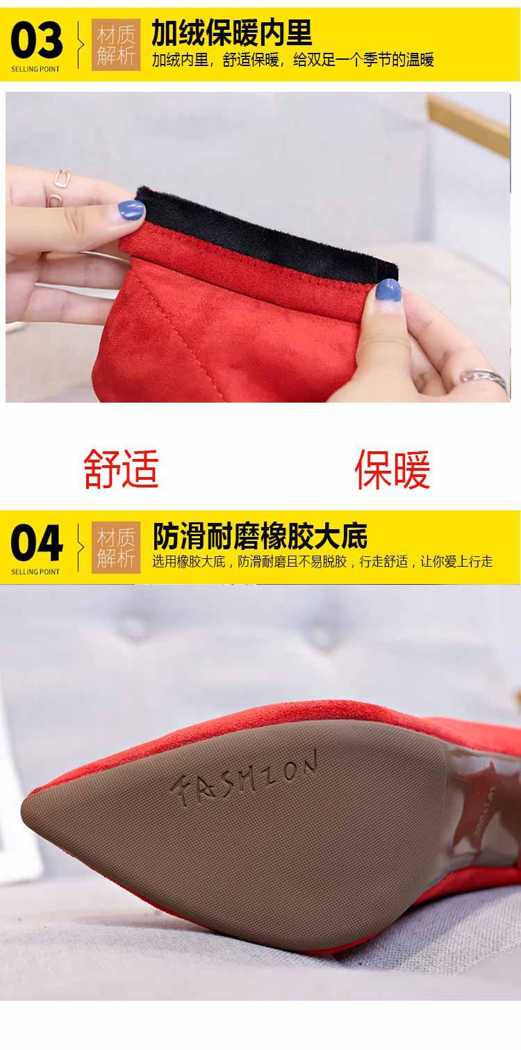 2024春季季新款时尚尖头马丁靴酒杯跟欧美舒适加绒女短靴子批发详情5