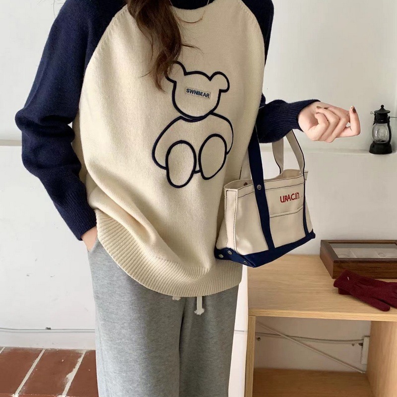 Wholesale of 2022 new round-neck warm women's sweaters for autumn and winter, Mom's Cedar Bear pullover base knitted sweater pic 21