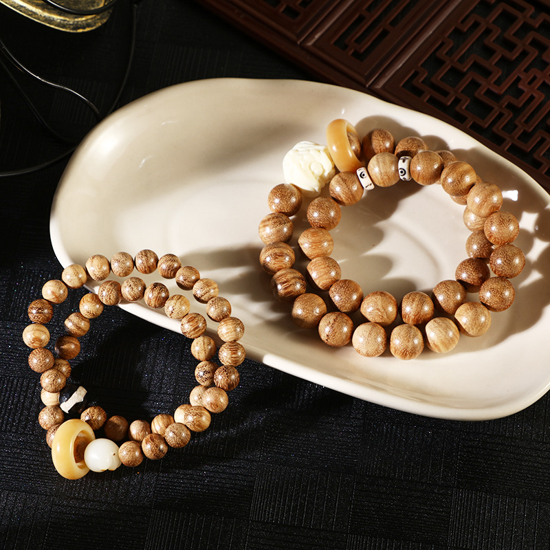 National trend milk-scented wood Buddhist prayer beads bead bead bracelet, artistic and retro burnt cat paw bracelet, prayer beads, cultural play round beads single and double circle jewelry pic 4