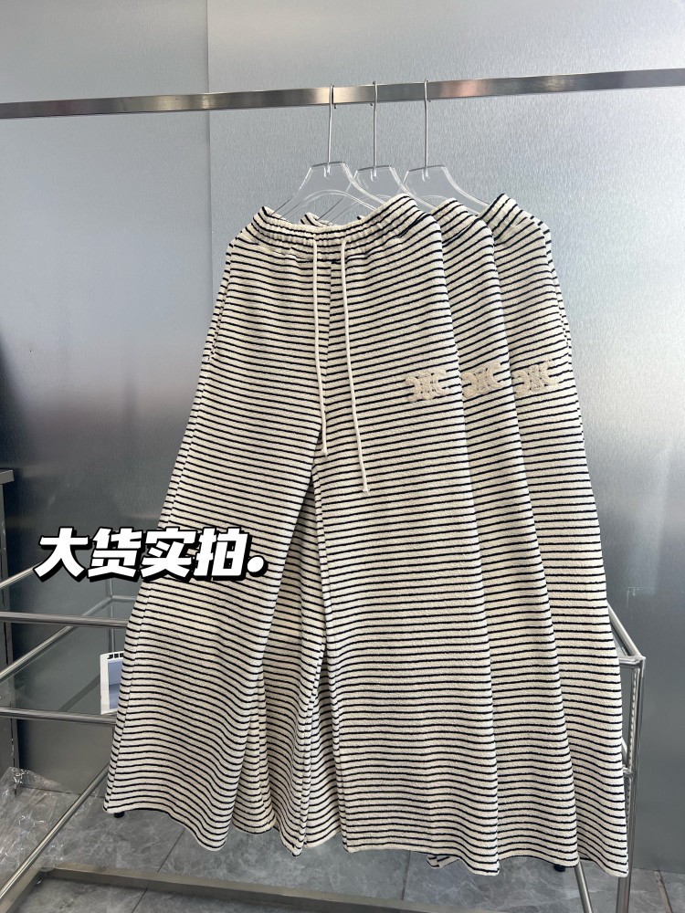 网红爆款韩版东大门慵懒风毛巾料塞家宽松保暖加厚条纹休闲阔腿裤详情5