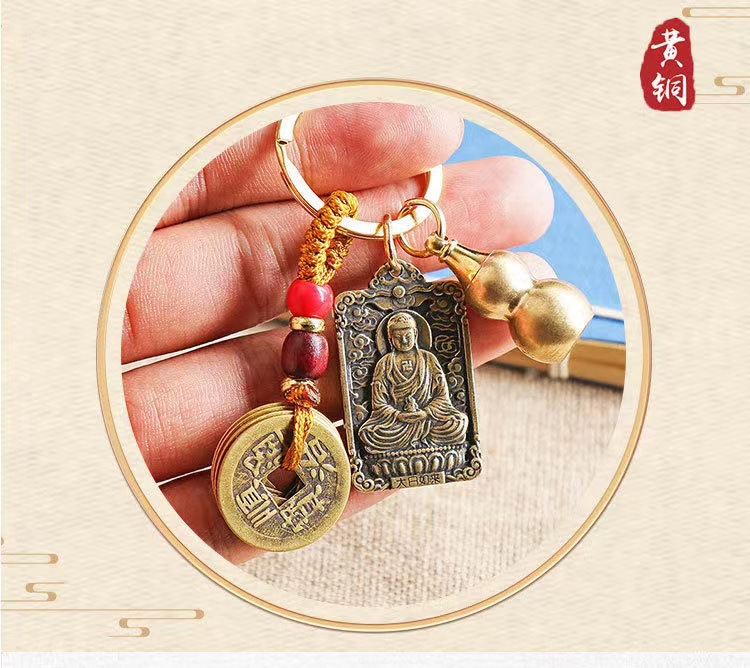 Brass keychain pendant, twelve Chinese zodiac signs and eight guardian deities pendant, double-sided retro pendant handicraft pic 6