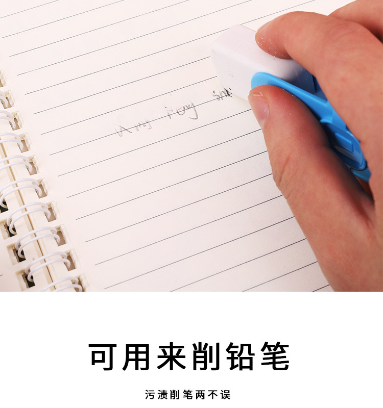 A creative student stationery product that combines a pencil sharpener and an eraser. It features a cute and colorful design with a double-ended clean and less flaky eraser pic 4
