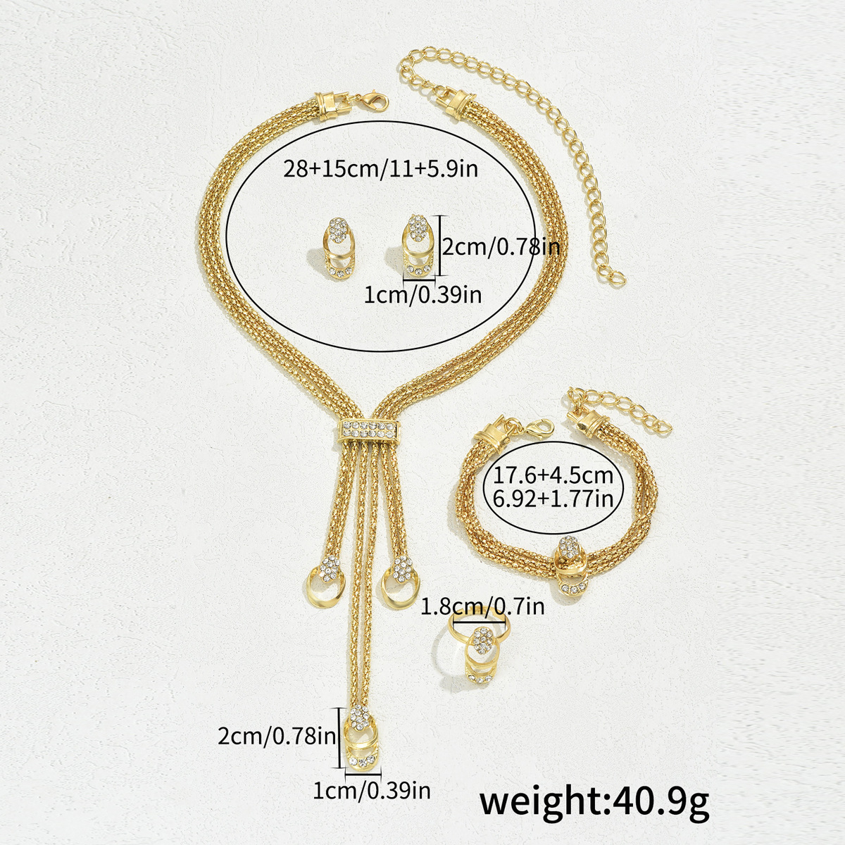 A new cross-border simple and fresh necklace and earring set, featuring a diamond-encrusted niche design, collarbone chain and versatile index finger ring pic 5