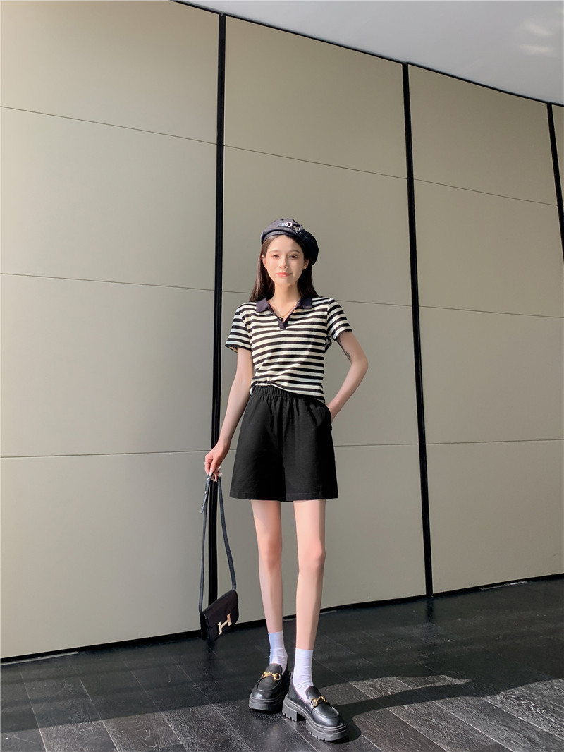 松紧高腰阔腿裤春夏日系百搭宽松显瘦休闲卡其色水洗棉短裤女夏季详情11