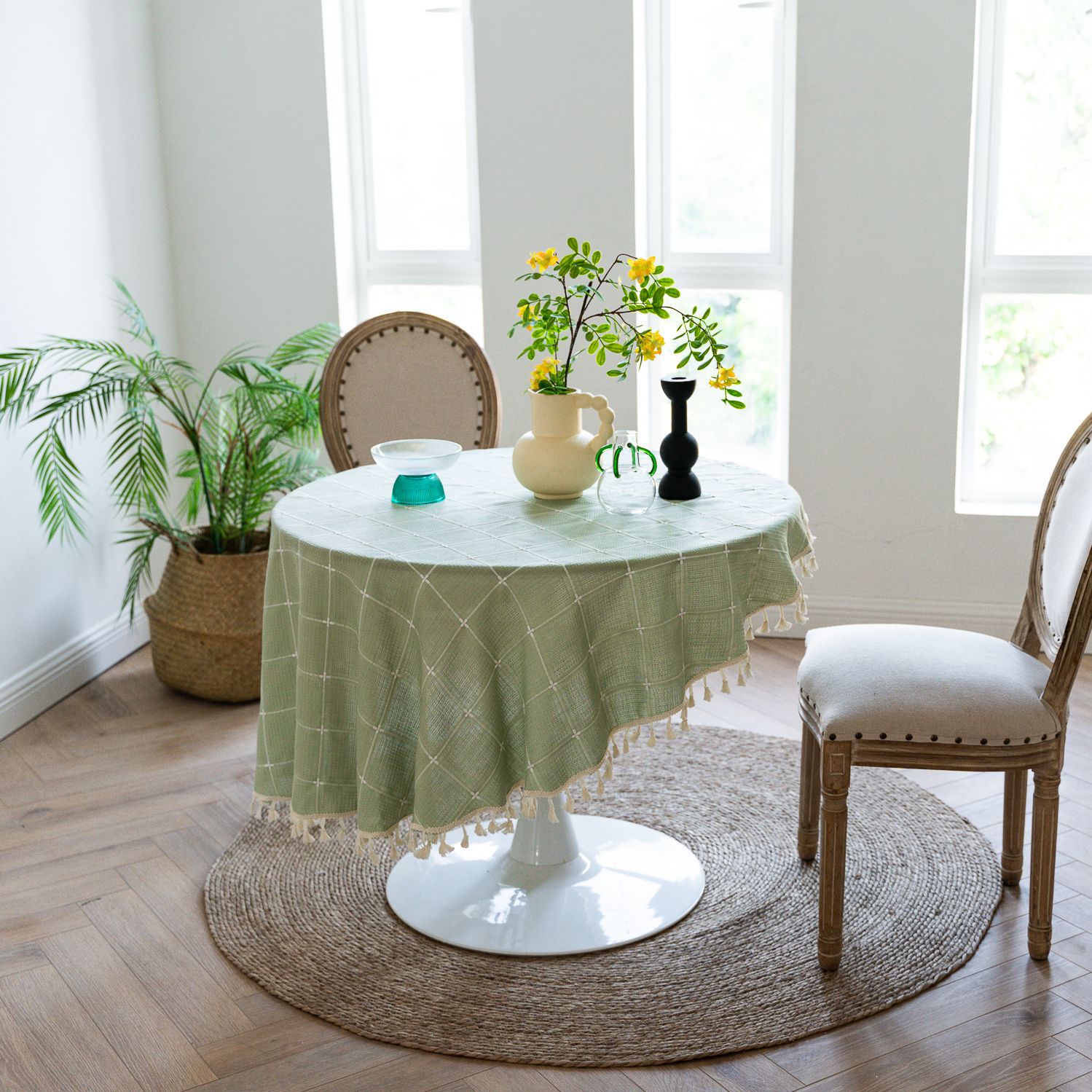 Cross-border TEMU Xiyin round table cloth, Japanese cream white tassel tablecloth, table cloth, cover cloth, Amazon factory wholesale pic 12