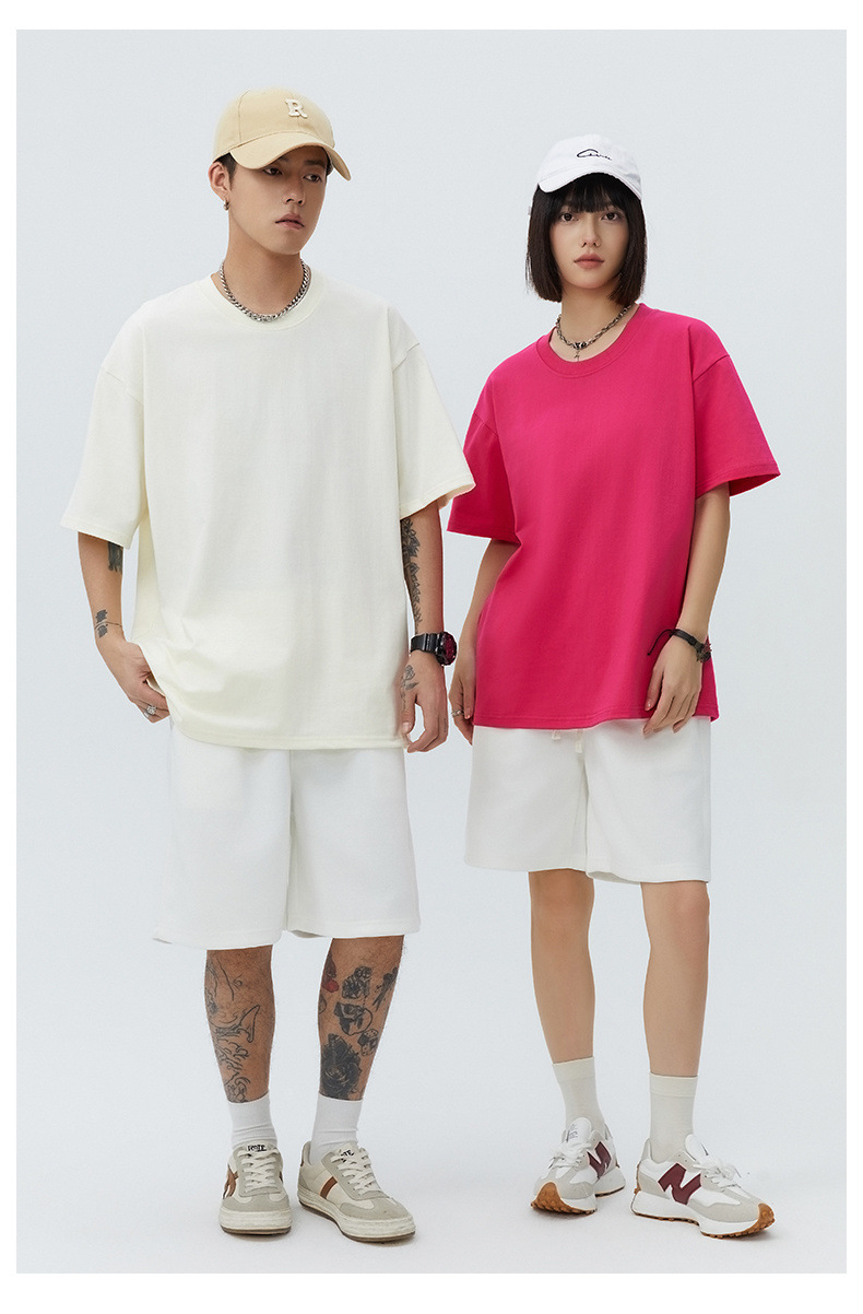 2024夏季纯色新款男士短袖T恤宽松落肩大码潮流情侣半袖港风体恤详情20