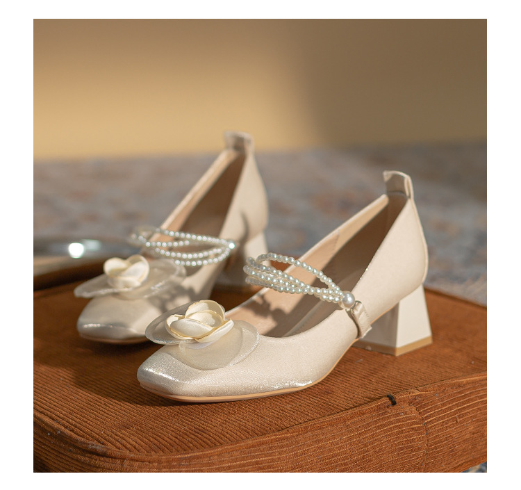 法式玛丽珍方头单鞋女2024春夏新款粗跟中跟女鞋百搭花朵绸缎鞋子详情25