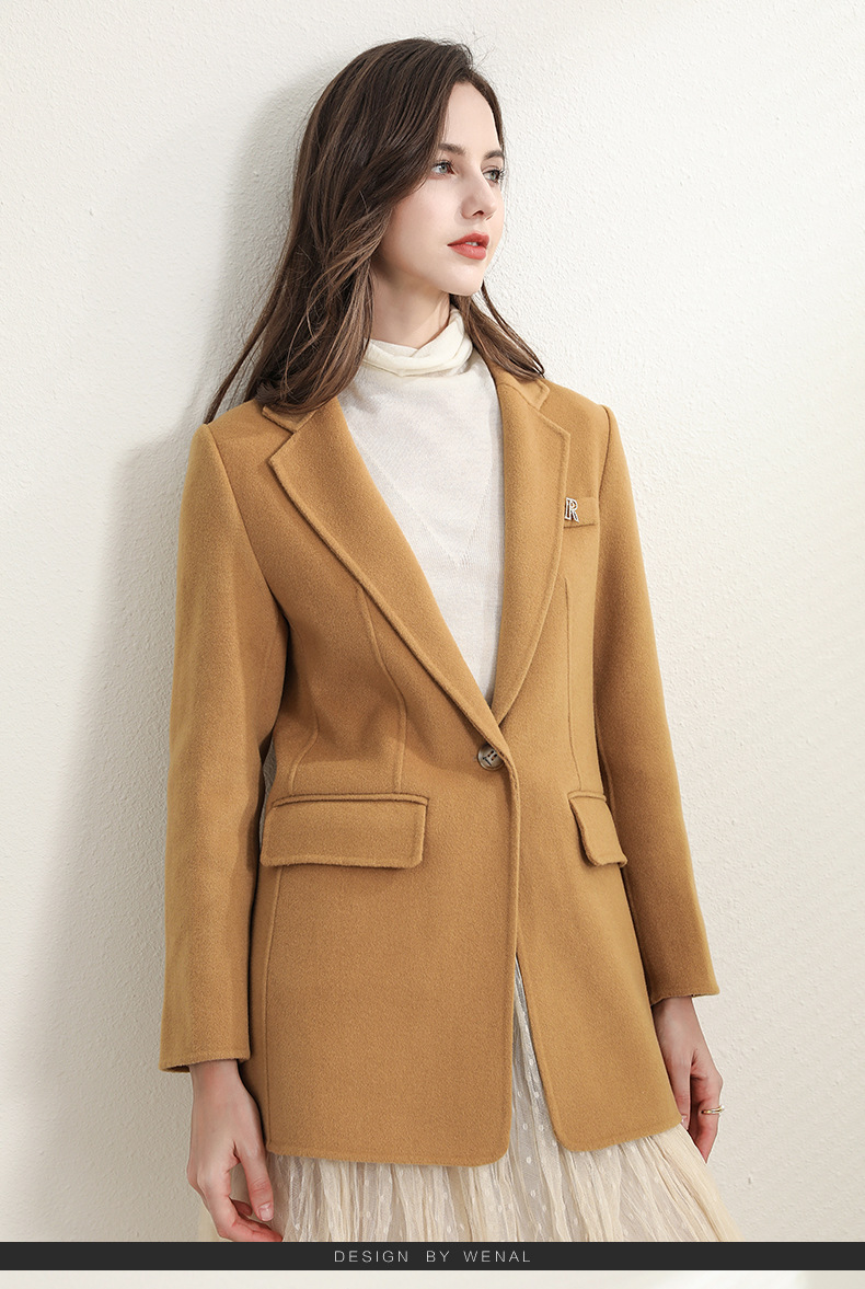 OL style workwear for ladies, waist-cinching and slimming woolen small suit, one-button double-sided woolen suit jacket, European and American style overcoat pic 7