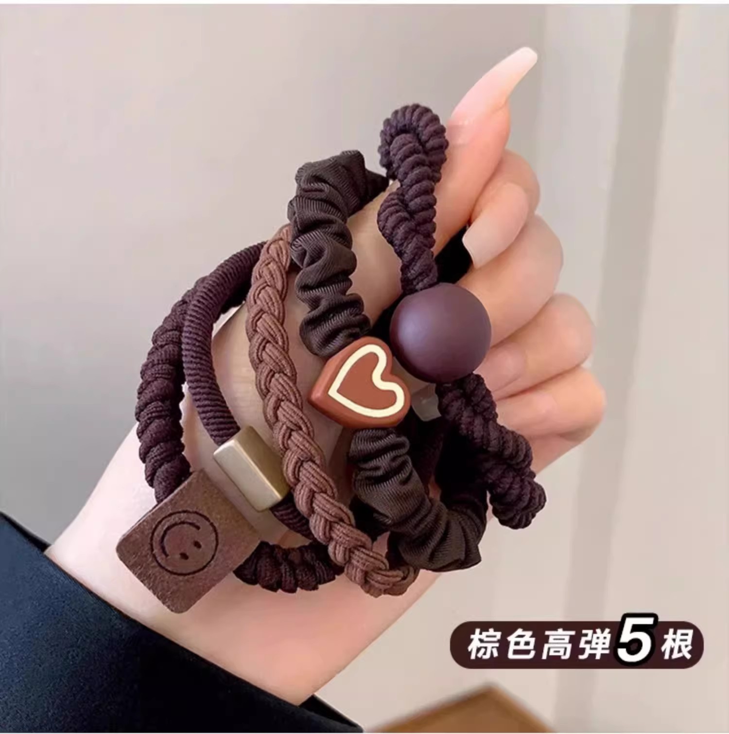 高级感发绳女2025新款高弹力耐用皮筋咖色扎头发圈简约高马尾头绳详情38