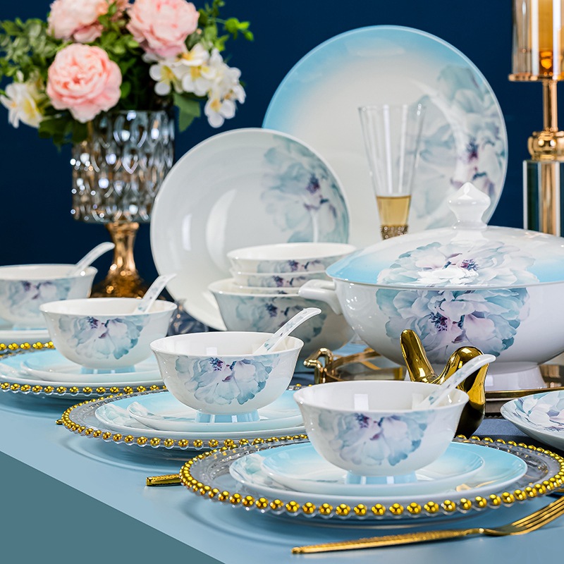 景德镇陶瓷碗碟套装公司礼品LOGO批发欧式碗盘碟组合家用乔迁送礼详情6