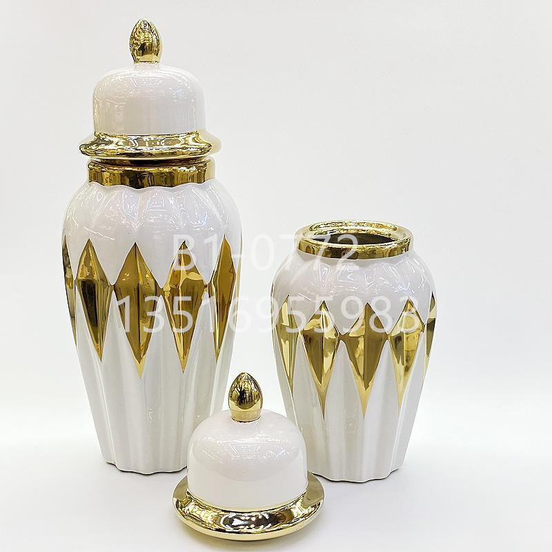 Ceramic electroplated golden-edge general bottle home decoration piece, light luxury handicraft decoration soft furnishing, living room entrance countertop decoration piece pic 22