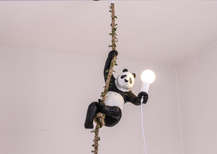 Nordic creative and personalized zoo decoration, hemp rope panda chandelier, bar, restaurant, homestay style wooden house, plant lamp pic 17