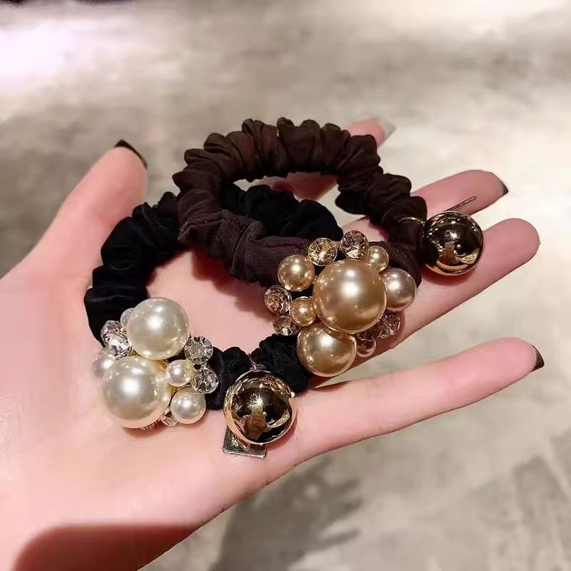 韩国风头花珍珠头饰发圈女高级感扎头发头绳丸子头神器皮筋发饰详情2