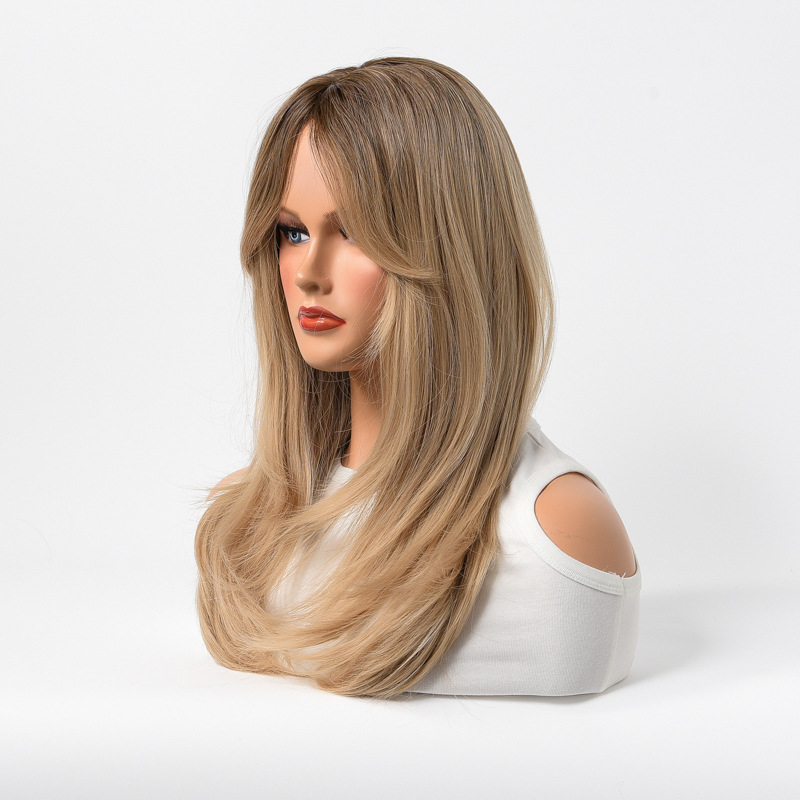 Длинные текстуры в середине осьмированной челки, прямые волосы Wigs, европейский и американский фестиваль париков, золотая волоконная головка pic 3
