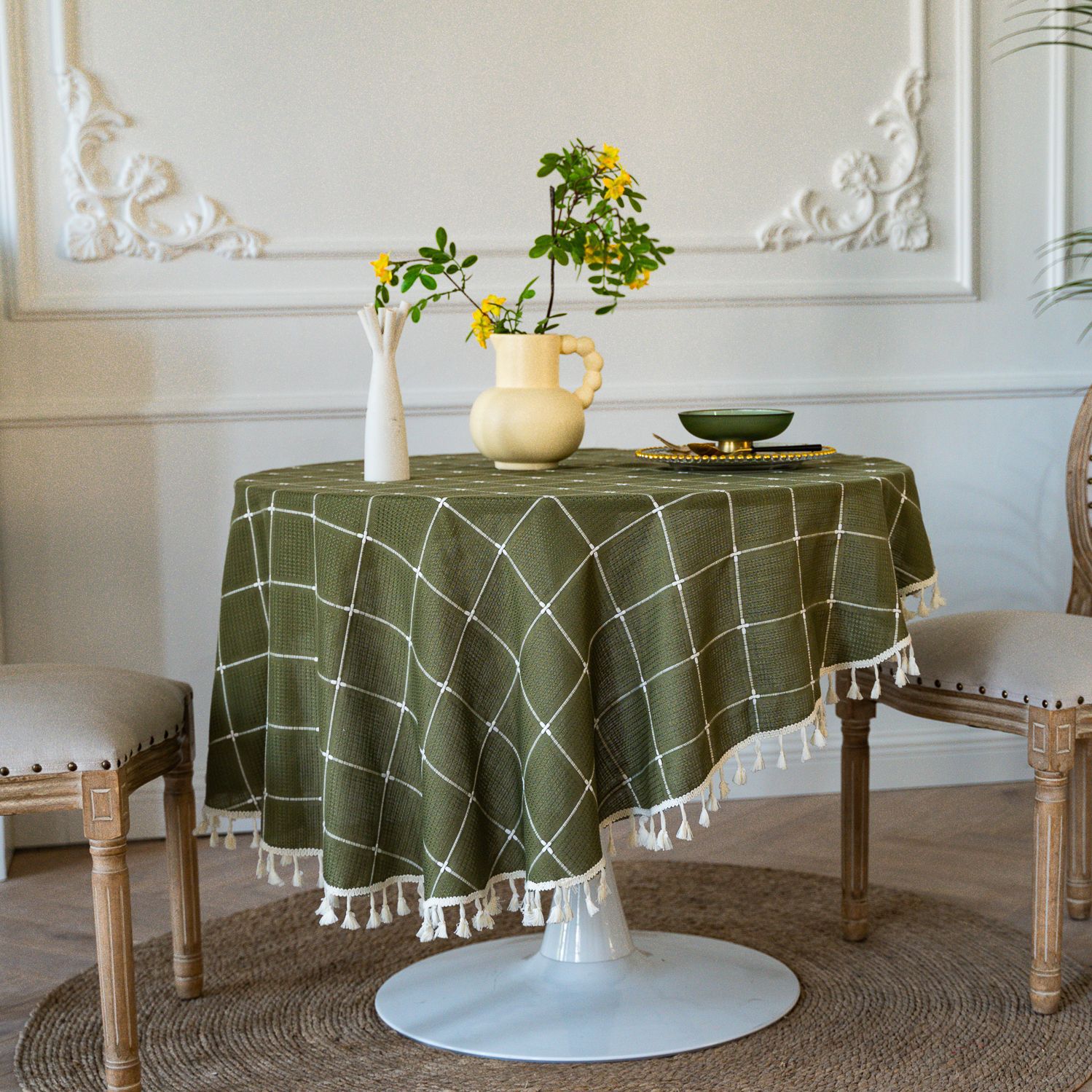 Cross-border TEMU Xiyin round table cloth, Japanese cream white tassel tablecloth, table cloth, cover cloth, Amazon factory wholesale pic 49