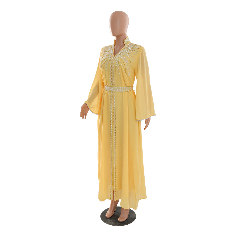XQY500090 Foreign trade Arab robe, Middle East kaftan fashion Hot diamond belted chiffon dress pic 40