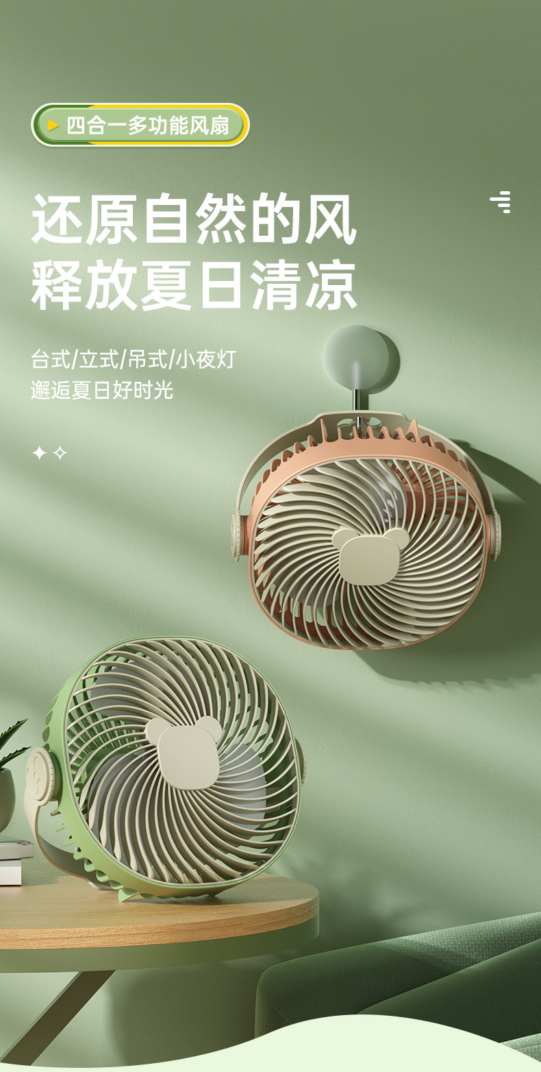 Cross-border desk lamp, small fan, wall-mounted, desktop, multi-functional lighting fan, USB charging fan pic 1