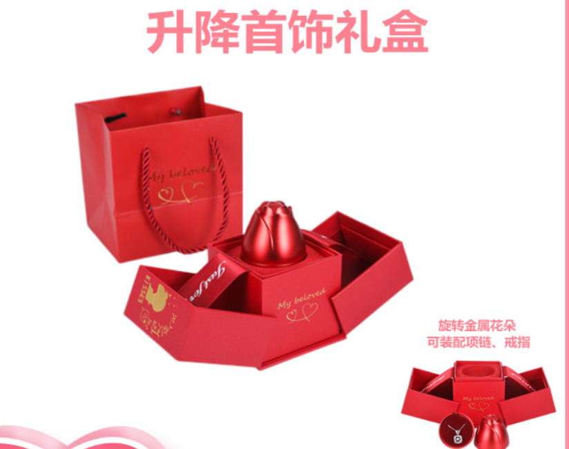 Lifting box metal rose everlasting flower jewelry box pic 2