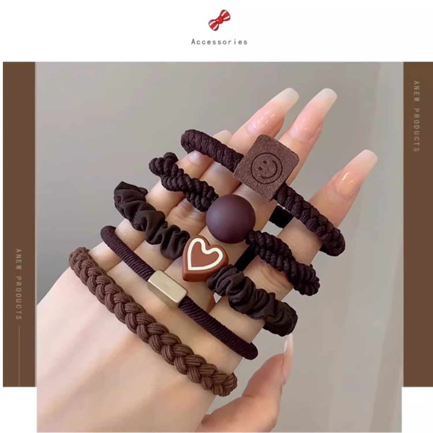 高级感发绳女2025新款高弹力耐用皮筋咖色扎头发圈简约高马尾头绳详情34