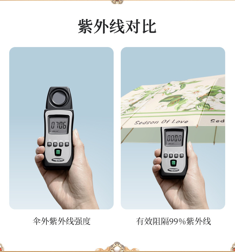 三折16骨雨伞手开晴雨伞实木手柄遮阳伞彩胶防晒太阳伞详情8