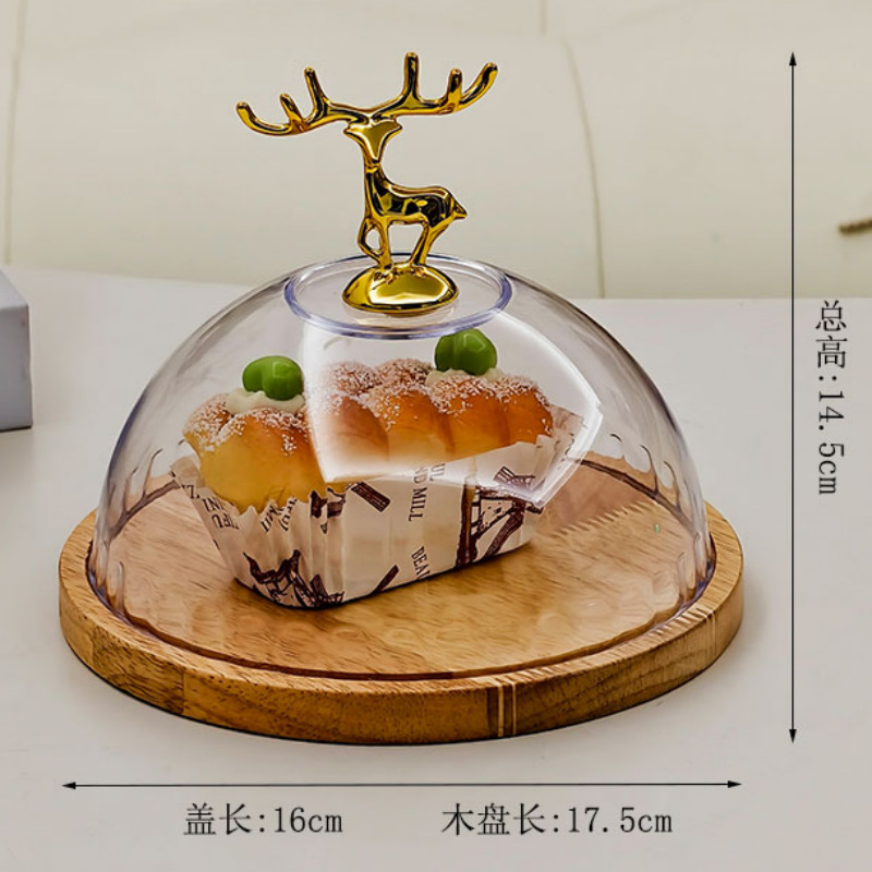 Cake plate with cover, pastry restaurant bread, dessert, fruit tasting, pastry plate, transparent covered bamboo display tray, cake plate with cover, pastry restaurant bread pic 1