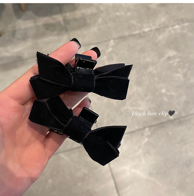 Small black velvet bow hair clip, the same style as Wang Xinying's stylish bangs hair clip for women's summer princess hairstyle pic 13