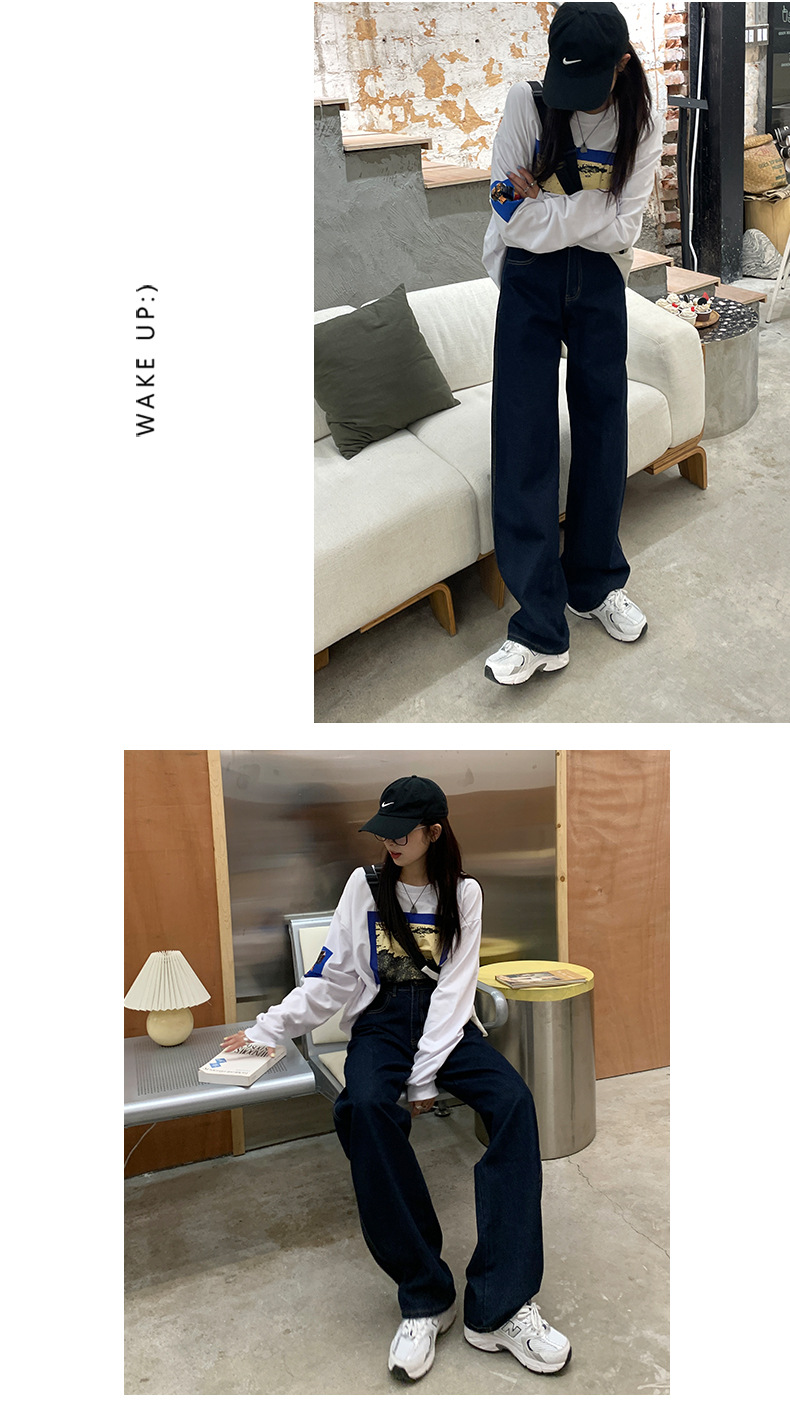 The 2022 Spring/Summer new khaki straight-leg wide-leg jeans make women look slimmer and taller. They are loose, high-waisted, floor-length and paired with long pants pic 10