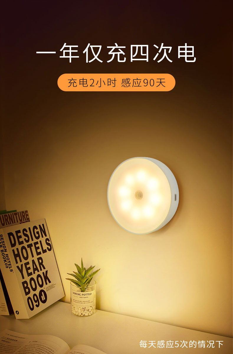 智能人体感应灯卧室睡眠过道楼道无线自粘声控起夜小夜灯LED充电详情5