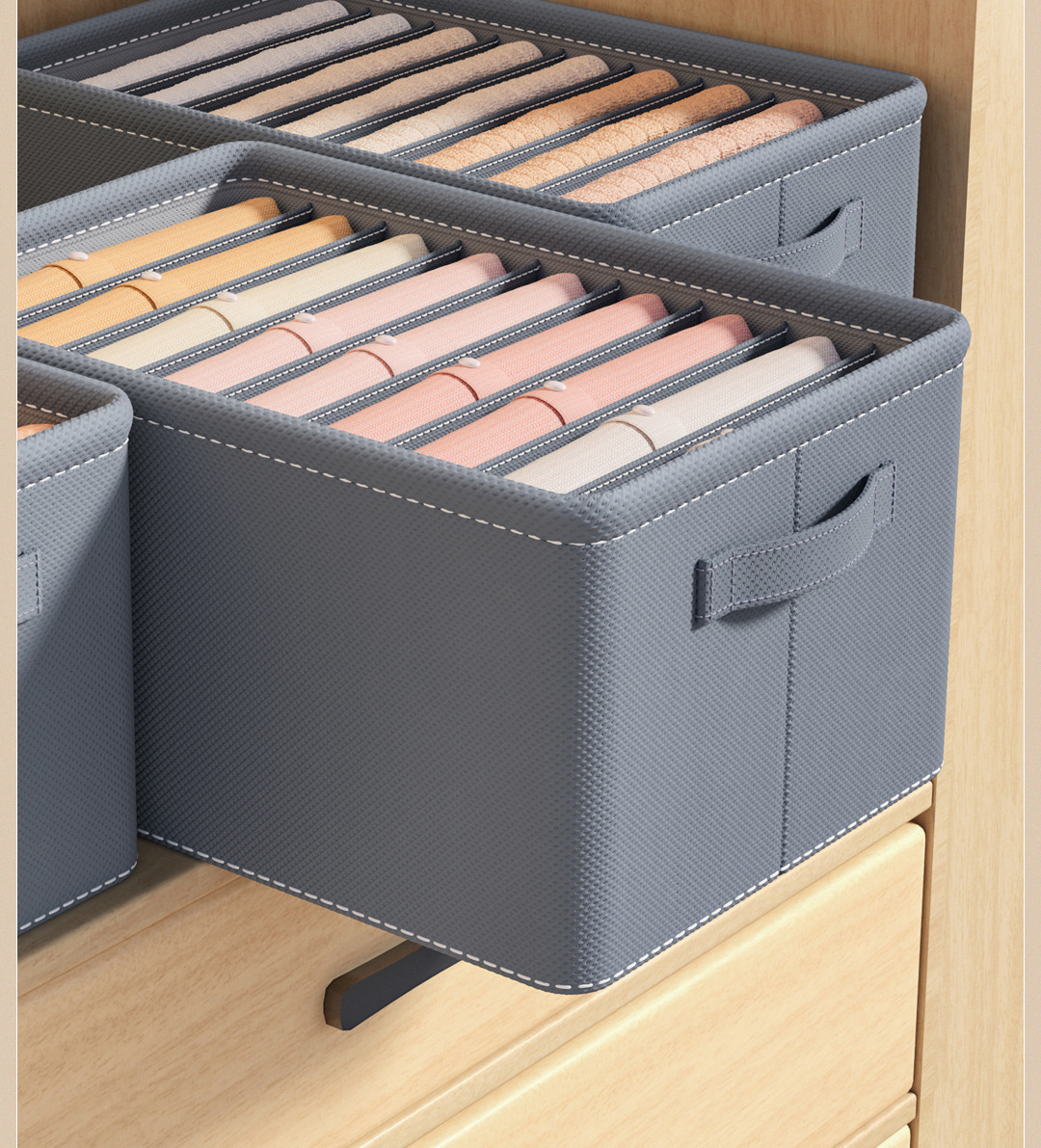 衣物收纳盒衣柜整理分格裤子衣服布艺收纳箱折叠抽屉式PP板收纳盒详情5