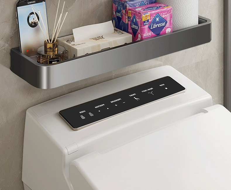 A multi-functional wall-mounted washbasin and toilet storage rack above the toilet rack pic 36