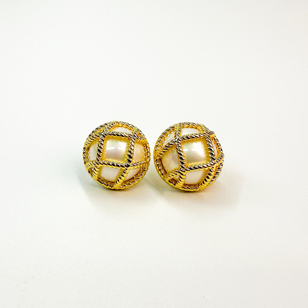 绑绳半珠型耳钉复古气质耳坠铜镀真金S925银针几何耳环网红耳饰详情2