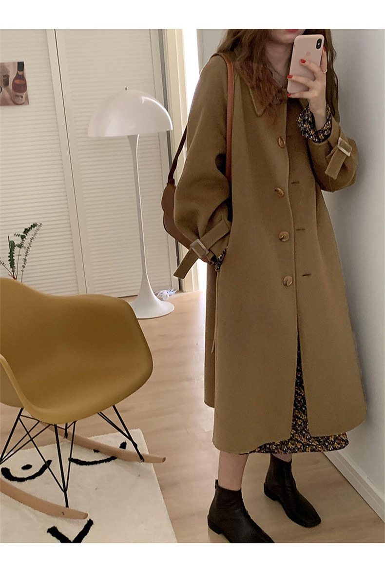 驼色毛呢外套中长款2022秋冬季韩版宽松气质双面呢羊绒呢大衣女详情11