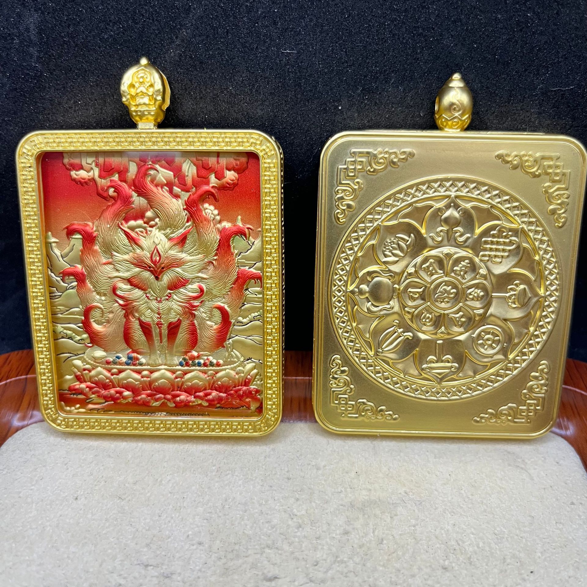 单面藏式浮雕合金唐卡文殊普贤本命佛随身佛牌黄财神吊坠详情12