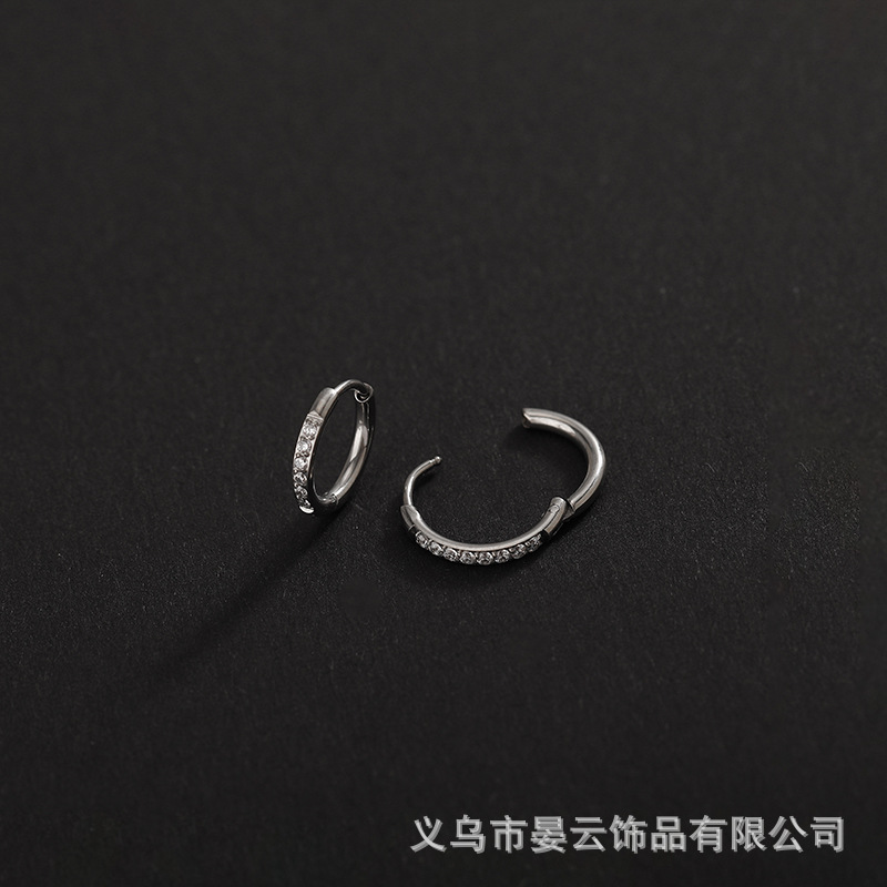 钛钢微镶钻石小耳圈隐形大小圈圈耳扣精致镶嵌锆石耳骨圈耳廓耳环详情5