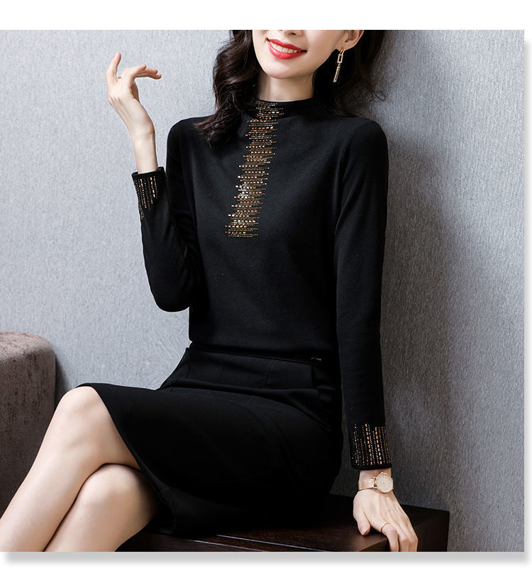 2022双面德绒打底衫女秋冬加厚长袖烫钻上衣女修身潮详情12